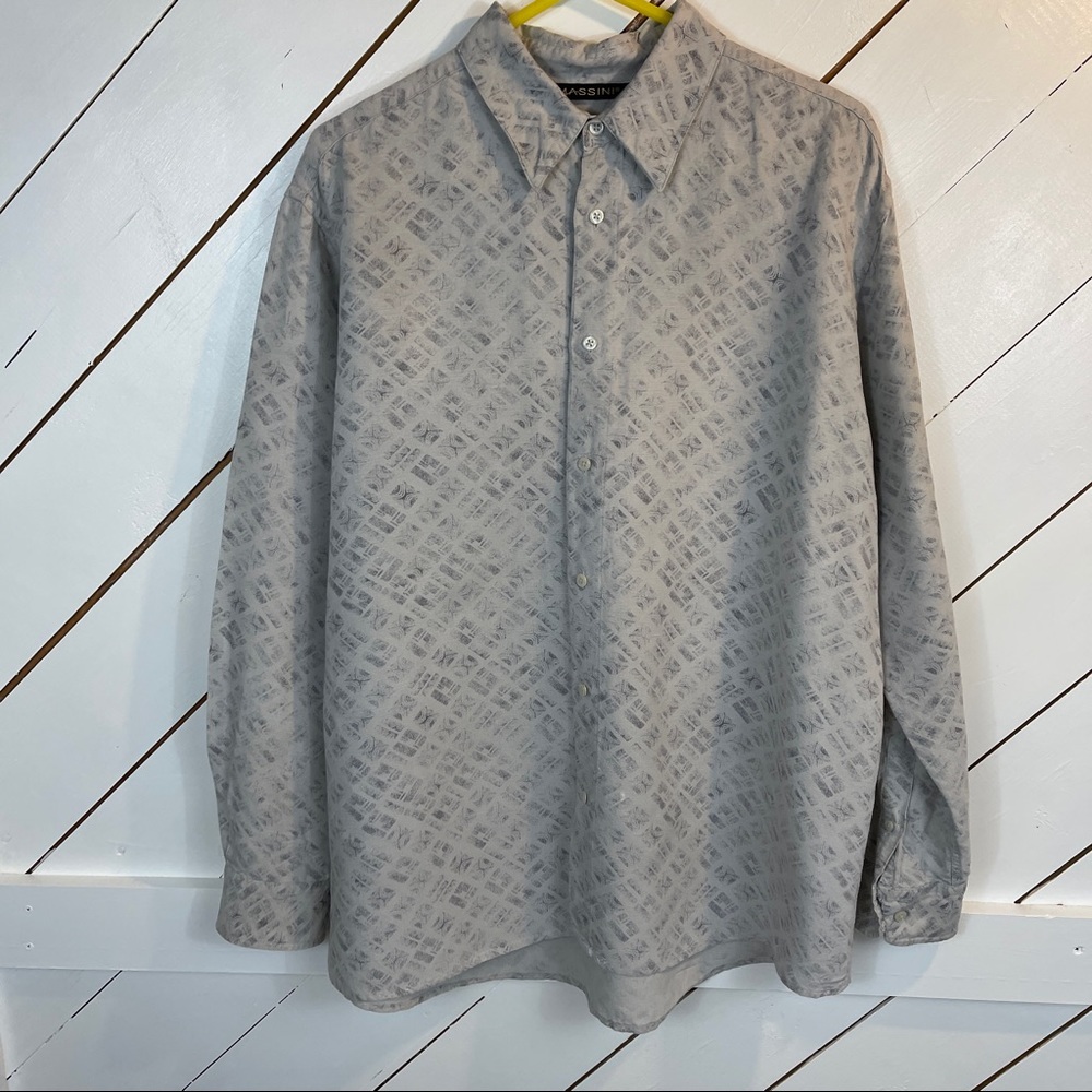 Massini Mens Sz XL Linen Blend Dress Shirt Gray Long Sleeves